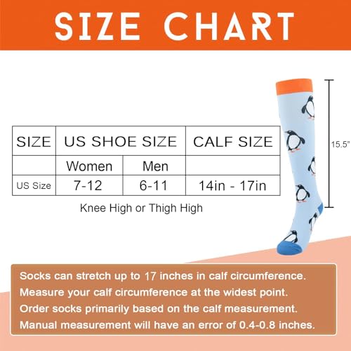 Junely Compression Socks for Women Knee High Stockings Funny Cute - color: A08penguin