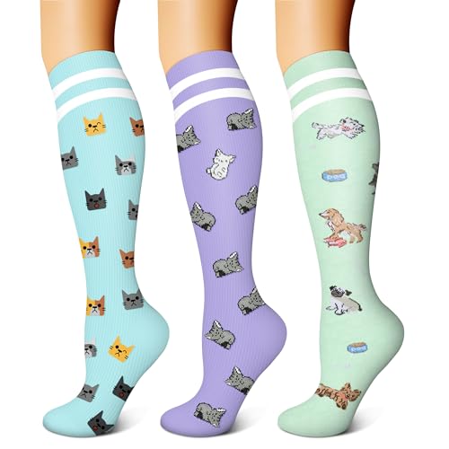 FEYHAY Copper Compression Socks (3 Pairs) 15-20 mmHg Circulation is Best Athletic & Daily for Men & Women, Running, Climbing - color: 28 Pattern 1, size: Large-X-Large