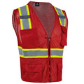 VENDACE Hi Vis Safety Reflective Mesh Vest for Men ANSI Class 2 High Visibility Vest with 8 Pockets and Zipper Red