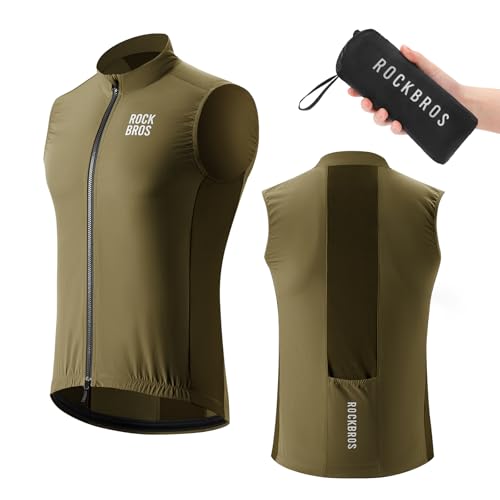 ROCKBROS Men's Cycling Vest Lightweight Windbreaker Bike Vest with Pocket - color: Brown, size: XX-Large