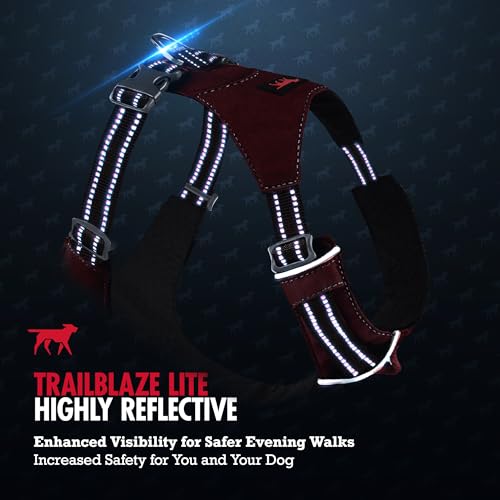 Tuff Pupper All-Day Wear Dog Harness | for Walking, Trail Running, Hiking | Front & Back Leash Clips | Reflective Trim | Easy On/Off Buckles | Lightweight Breathable | No Pull Design (XS, Red) - color: Crimson Red, size: X-Small