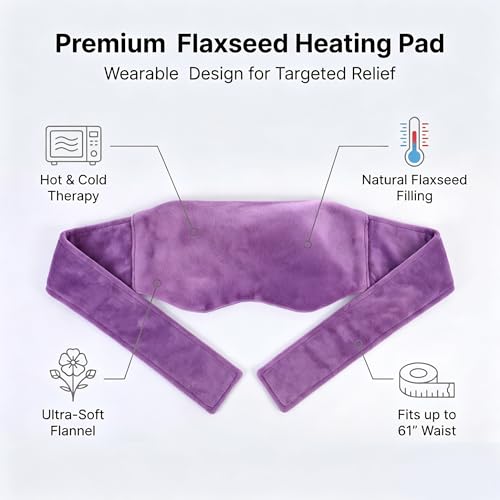 Microwave Heating Pad for Back Pain Relief, Flaxseed Microwavable Heating Pad with Removable Washable Flannel Cover, Moist Heating Pad for Period Cramps & Muscle Relaxation, 10''x18'' - color: Purple