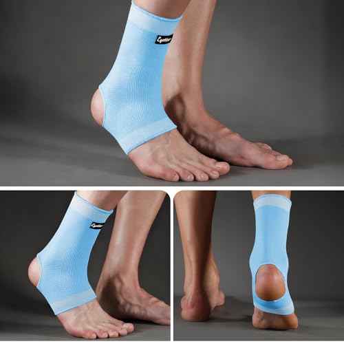 eYotto Ankle Compression Sleeve, Ankle Brace Socks for Men & Women (1 Pair) - color: Light Blue, size: X-Large