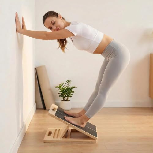 Adjustable Wooden Slant Board for Calf Stretching, Portable Wooden Incline Board Fitness Equipment, Balance Block for Knees Ankle Heel Feet Leg