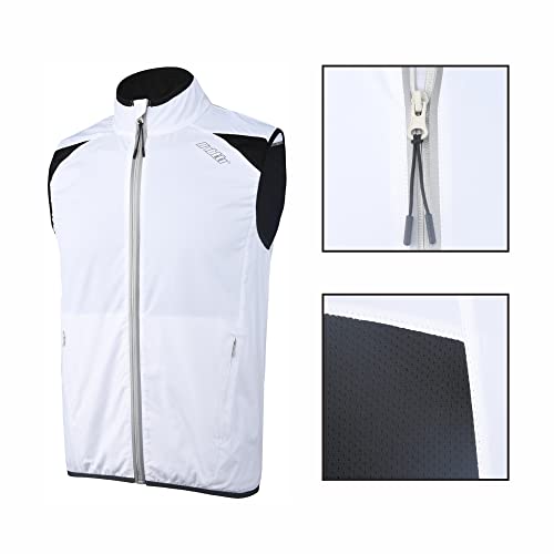 bpbtti Men's Cycling Running Vest Sleeveless Windbreakers With Two side Pockets(2.0) - Windproof, Breathable and Reflective - color: White, size: Large