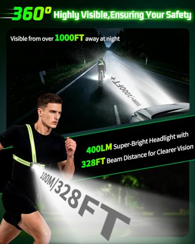 Running Lights For Runners,Sensor Mode Headlamp 2in1 Reflective Vest Light