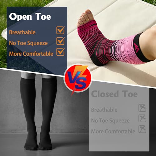 Compression Socks for Women&Men 20-30mmHg Graduated Knee High Stocking - color: 05-5 Pairs Open Toe Multi Stripe 02, size: Large-X-Large