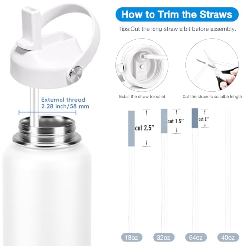 2 Pack Straw lid for Hydroflask Wide Mouth Water bottle,Flex Straw Lid compatible with Hydro Flask 12 16 18 20 32 40 64 oz,Sports Straw Cap Flip Top Lid Water Bottle Lid Accessories - color: White 2