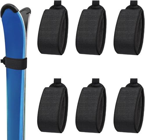 6pcs Fastener Straps, 19x2.1 Inch Ski Tapes with Protector Pads Adjustable Ski Wraps Gear Storage Ties for Boards Poles Winter Sports Accessories (Black)