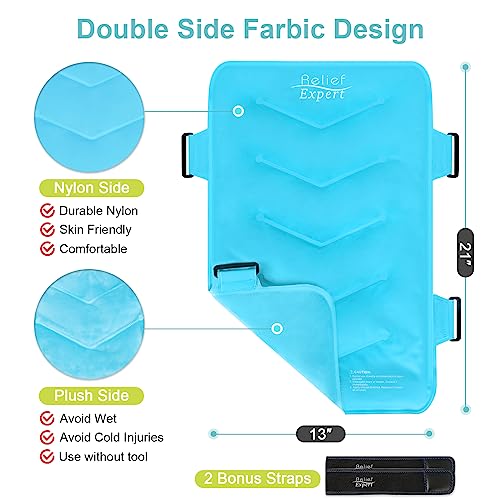 Relief Expert XXL Full Back Ice Pack Wrap, (13”x21”) - Reusable Ice Wrap for Back Discomfort and Musclar Fatigue- Cold Compress Therapy Gel Cold Pack for Full Body, Hip Leg - Blue
