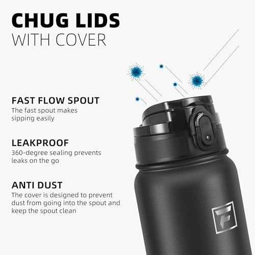 Fanhaw 20oz Stainless Steel Water Bottle with Chug Lid, Black - color: Black, style: 20 Ounces