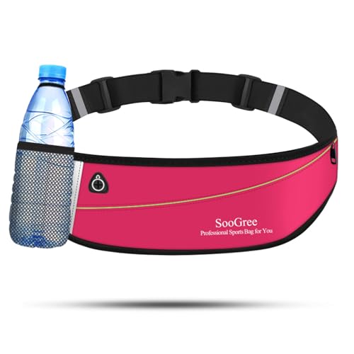 SooGree Slim Running Belt Fanny Packs for Women Men,Water Bottle Holder Hydration Fanny Pouch,Waterproof Sport Waist Pack with Reflective Strip,Runner Belt Bag for Running Cycling Camping Gym (Pink) - color: Pink
