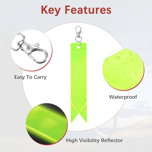 Safety Reflector Pendants - Reflective Safety Keychain Gear with Clips Use for Backpack & Running & Cycling - color: Fluorescent Green