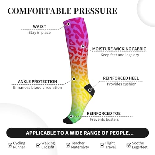 Compression Socks Women And Men For Nurses Travel Pregnancy Recovery Running Athletic - color: Rainbow Leopard Print