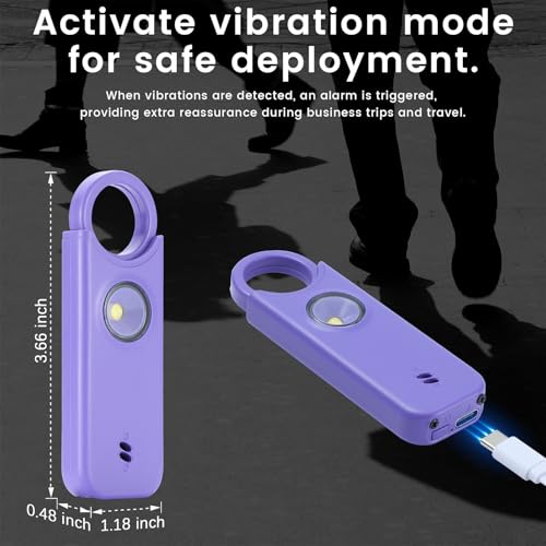 TIPSEAN Personal Safety Alarm - 135dB Ultra Loud Siren with LED Strobe Light, USB-C Rechargeable, Compact Keychain Alarm for Women/Men, Emergency Flashlight & Vibration Alert(Purple) - color: Purple