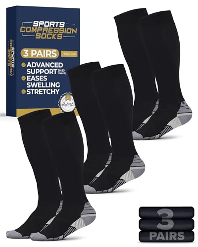 Pembrook 3 Pairs Compression Socks 20-30 mmHg - Compression Socks for Women and Men | Running, Athletic, Travel, Nurses - color: Black - 3 Pairs, size: Large