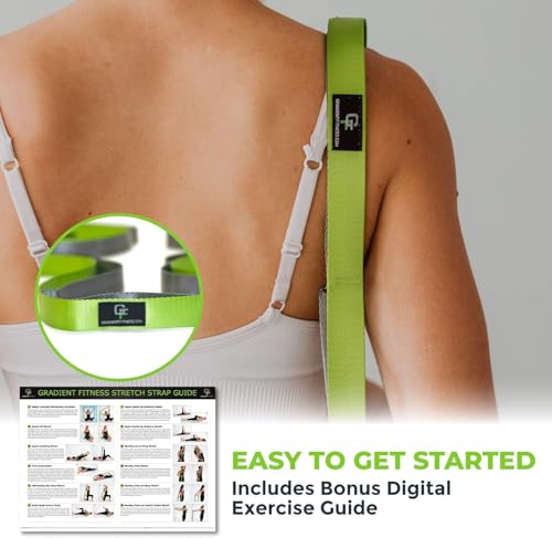 Physical Therapy Yoga Stretch Strap with 12 Loops, 1 Inch Wide, 8 Ft Long - color: Green/Grey
