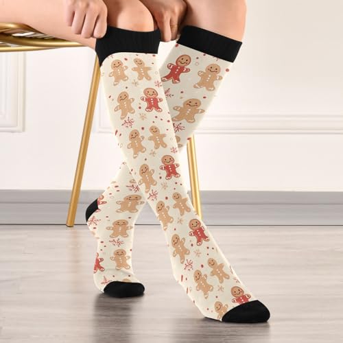 Snowflake Red Christmas Compression Sock for Women Men Funny Support Knee High Socks Running,Nurses,Travel - color: Christmas Gingerbread