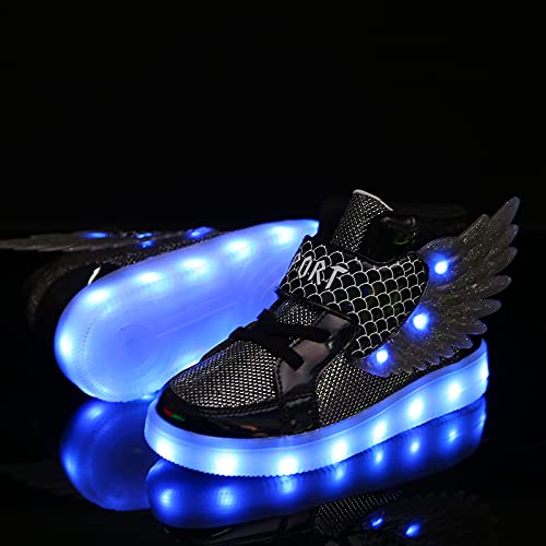 Kids Light up Shoes LED USB Charging Flashing High-top Wings Sneakers Boys Girls Trainers for Festivals Halloween Christmas New Year Party Great Gift - color: Black, size: 13.5 Little Kid