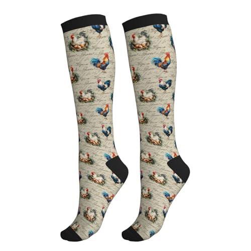 Compression Socks Knee High Support Socks Women Circulation Stockings for Athletic Running Cycling Flying - color: Farmhouse Rooster