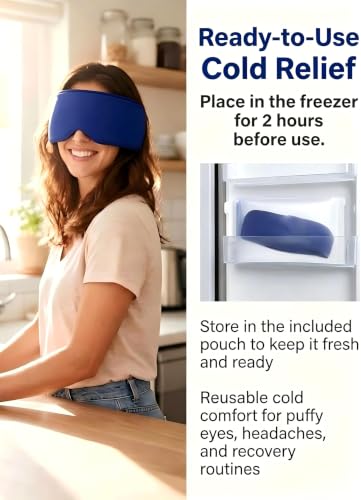 Cooling Gel Eye Mask for Puffy Eyes, Migraine & Headache Relief, Full Eye-Area Cold Compress for Eyes & Temples, FSA Eligible HSA Reusable Eye Ice Pack for Swelling & Post-Surgery Recovery - color: Blue