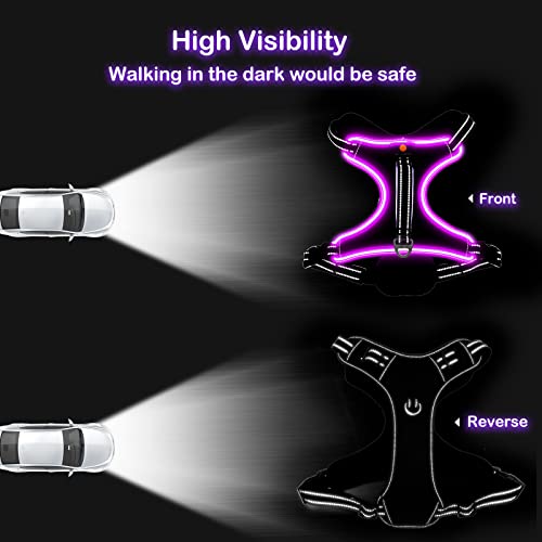 Light Up Dog Harness, Rechargeable LED Dog Vest for Night Walking - color: Purple-Pink, size: XS