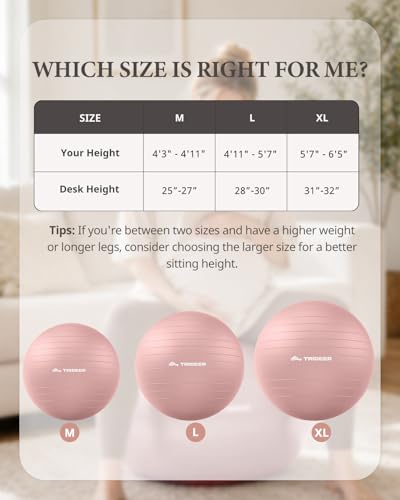 Trideer Yoga Ball for Exercise, Pregnancy, Active Sitting, 55/65/75cm - color: Blush Dawn Pink, size: L(23-26ines/58-65cm)