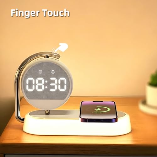 IHAO 4in1 Multifunctional Smart Alarm Clock with Wireless Charging Bright Adjustable Night Light 15W Fast Charger for Phone & Earbuds, 3 Group Alarms, Touch Control for Bedside Table-W001 White - color: Wireless Charger Alarm Clock W001 White