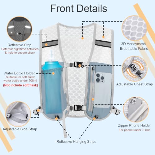 Running Vest Hydration Backpack for Men Women, Lightweight Breathable Hydration Packs, Adjustable Chest Straps Daypack, Reflective Water Running Vest for Marathon, Trail, Hiking, Cycling - color: Blue