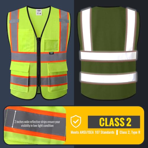 JKSafety Safety Vest for men women Hi Vis Vest with Pockets and Zipper High Visibility Reflective Vests BX320 - color: Yellow, size: 5X-Large