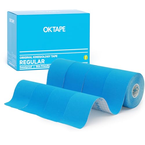 OK TAPE Kinesiology Tape (4 Pack) Latex Free Cotton Uncut 2in x 16.4ft - color: Blue, size: 4 Rolls