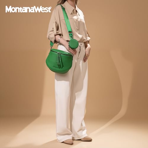 Montana West Crossbody Bag for Women, Vegan Leather Bum Bag with Coin Purse - color: Green