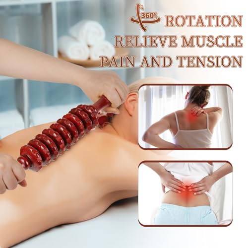 Liitrton Manual Wooden Massage Roller Stick for Muscle Relief, Red - size: 9-Wheel-Red