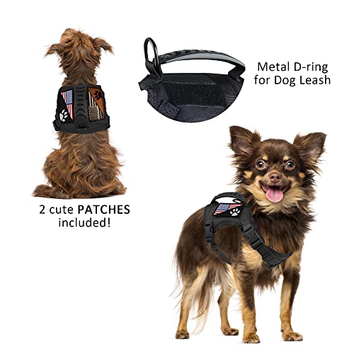 Tactical Dog Harness Tactical Puppy Vest with Rubber Handle K9 Military Adjustable Pet Vest Harness for Outdoor Training XS Dog Harness (Black Harness) - color: Black harness