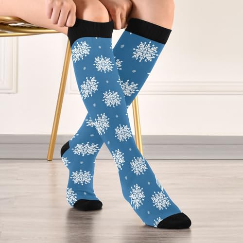 Snowflake Red Christmas Compression Sock for Women Men Funny Support Knee High Socks Running,Nurses,Travel - color: Blue White Snowflake