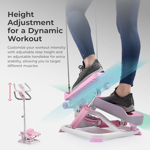 Sunny Health & Fitness Smart Stair Stepper w/Handlebar & Resistance Bands - color: Pink