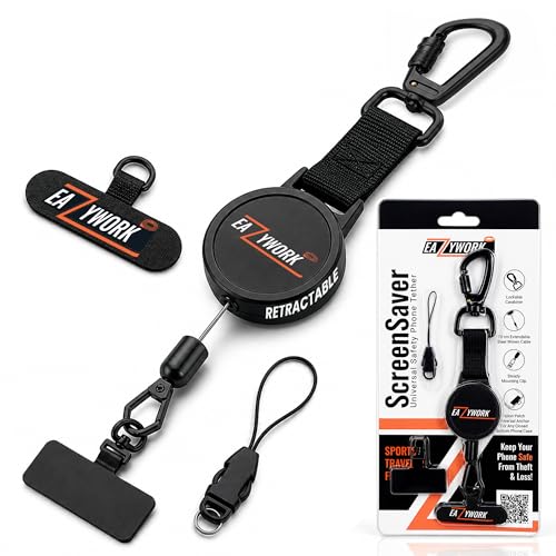 Anti Theft Phone Strap retractable lanyard For Sport Festival Travel Steel Line Cellphone Strap With Locking Carabiner and Metal 360° Iphone Tether Tab For Outdoor Skiing Fishing Climbing Hiking