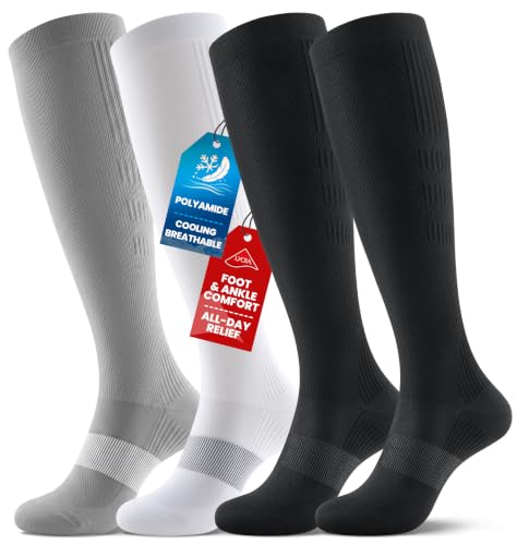PULIOU Compression Socks for Women Men 15-20 mmHg Easy On Off,2 Pairs - color: 2black/1white/1grey, size: Large-X-Large