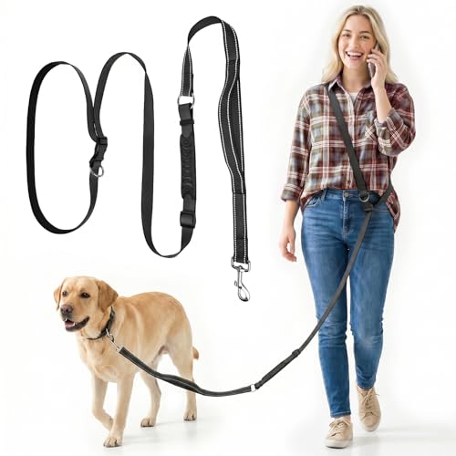 XiaZ Hands Free Dog Leash,Versatile Hands Free Leash,5.9-7.9 FT Waist Belt with Double Handles for Small Medium and Large Dogs Walking, Running and Jogging, Black - color: BasicBlack