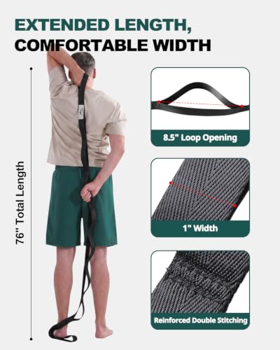 Trideer Stretching Strap with Loops, Yoga Strap, Stretch Bands for Exercise - color: Black/75"x1"