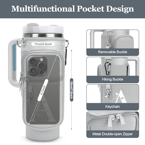 Initial Water Bottle Holder with Strap for Stanley Cup 40 oz Tumbler - color: Gray, style: E