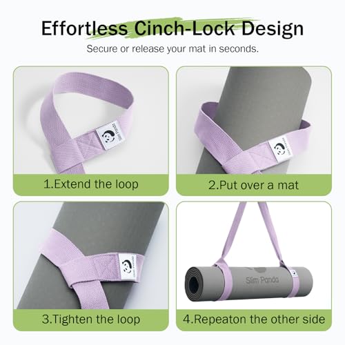Slim Panda Yoga Mat Strap, Adjustable Soft Cotton Carrier - color: Lavender, size: 72 inches
