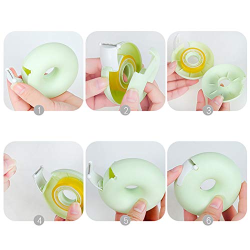 2 Pieces Tape Dispensers Donut Shape Tape Dispensers Donut Invisible Tape Cutter Tape Organizer Portable Roll Tape Holder for Office Supply(Blue, Pink)