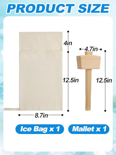 1 Set 16.5×8.7" Enlarged Canvas Lewis Bags with Wood Mallet, Ice Crusher