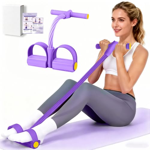 Pedal Resistance Band with Handle, Upgraded 6-Tube Exercise Bands - color: Purple