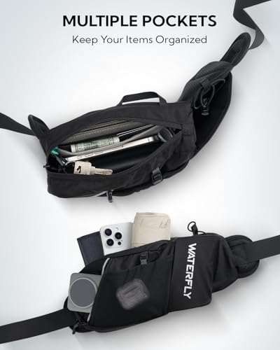WATERFLY Water Bottle Fanny Pack, Hiking Hydration Belt for Women Men - color: Black