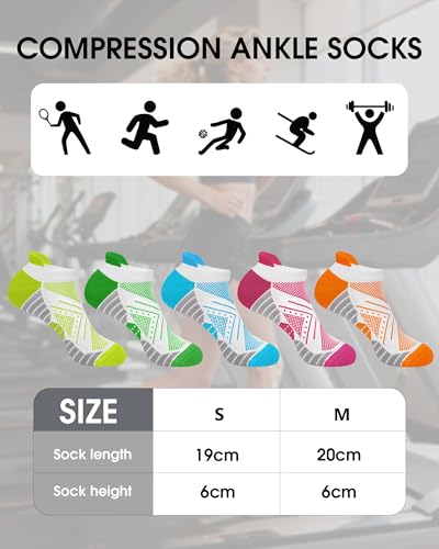 Womens Compression Ankle Crew Socks, Breathable Cushioned Socks - color: White Green Orange Yellow Pink Blue, size: 6-9