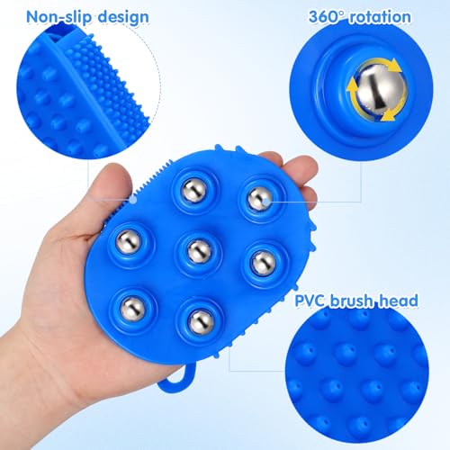 Handheld Massage Glove - 2pcs Palm Shaped Body Roller Tool with 360-degree 7 Roller Balls for Neck Shoulder Back Legs Feet in Shower or Bath, Water-Resistant PVC - 5.2x3.9x1.5in
