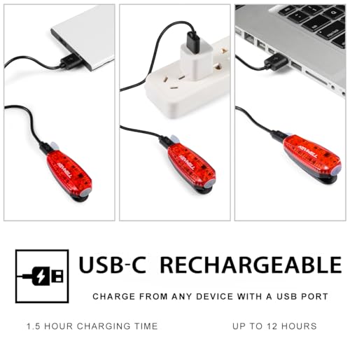 USB-C Rechargeable LED Safety Lights (2 Pack) - Clip on Strobe Running Lights for Runners, Joggers,Walkers,Kids,Dogs,Bike Tail Lights - High Visibility Accessories for Reflective Gear - color: USB-C Red