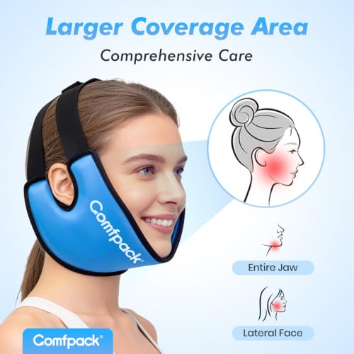 Comfpack Wisdom Teeth Ice Pack Head Wrap for TMJ, Jaw & Chin Relief with Larger Coverage, Flexible Double Sided Face Ice Pack for Oral Surgery, Teeth Removed, Tonsillectomy, Swelling - color: Blue 1pack